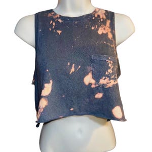 Black Acid washed Grunge tie dye cut off crop top muscle tank polewear