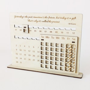 Custom Wooden Perpetual Desk Calendar. New Year Gift with personalized text engraving. Laser cut calendar by MarktekDECO