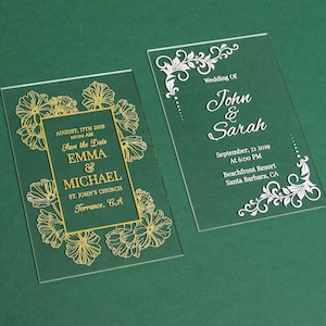 Invitations de mariage personnalisées, Invitations de mariage personnalisées en acrylique transparent, Invitation de mariage de luxe Save the date, Plaques uniques