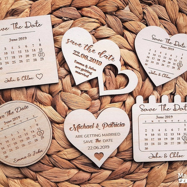 Ensemble de 10 aimants Save the Date pour invitation au mariage. Faveurs de mariage, Faveurs d’invitation rustiques, Aimants en bois save the date par MarktekDECO