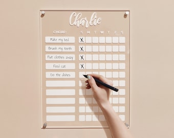 Clear Acrylic Chore Chore Chart for Kids | Personalized Chore Chart | Acrylic Chore Chart | Kids Responsibility Chat | Dry Erase Chore Chart