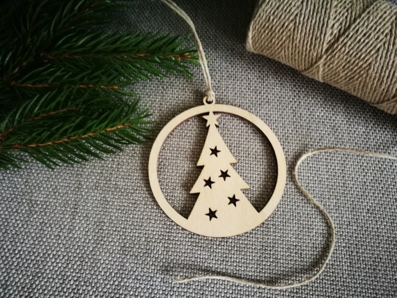 Wooden Christmas Ornament Hanging With String. Christmas Tree Shape Rustic  Holiday Decor Christmas Tree Decor Holiday Bauble 