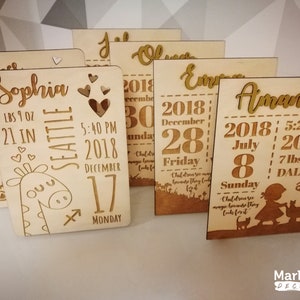 Baby Announcement Plaque with Custom Birth Stats, Laser Engraved Metrics Table, Wooden Birth Sign, Personalized Newborn Child Gift