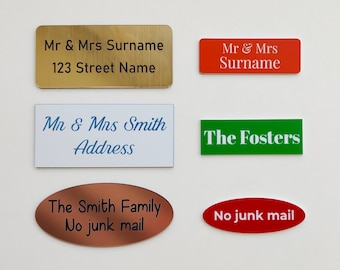 Personalized Name Plate for Mailbox, Custom engraved name plaques Postbox cards, Plastic Engraved Mailbox signs, No Junk Mail, Self Adhesive