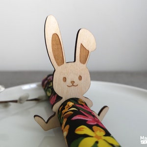 Anelli di tovagliolo coniglio - Set di 10 porta tovaglioli di Pasqua, porta tovagliolo di coniglio, adorabile arredamento da tavolo pasquale in legno, Happy Easter MarktekDECO
