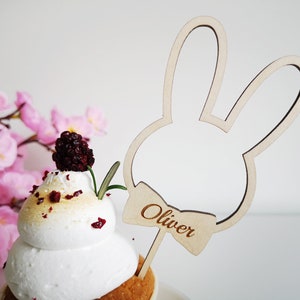 Personalized Easter Bunny Cake Topper Bunny Girl or Boy Easter Table Decoration with custom name Bunny Ears Shape Custom Engraved Boy