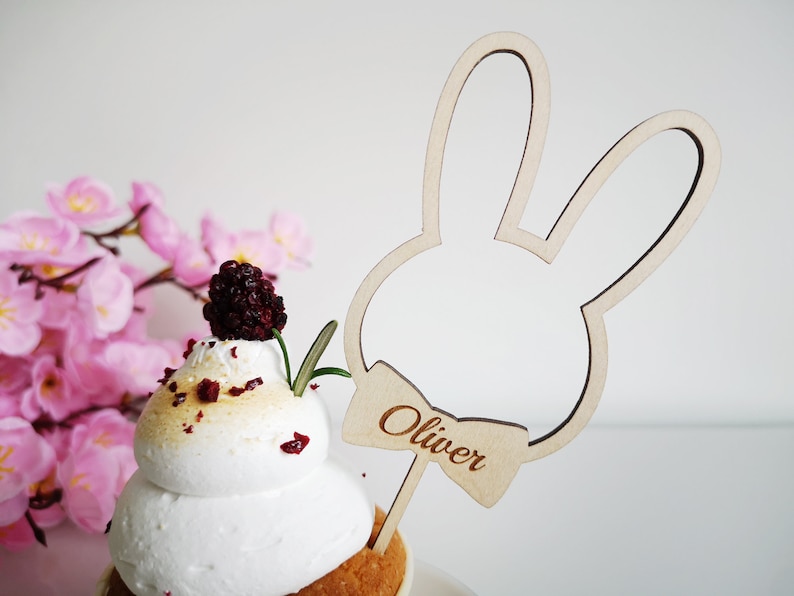 Personalized Easter Bunny Cake Topper Bunny Girl or Boy Easter Table Decoration with custom name Bunny Ears Shape Custom Engraved Boy