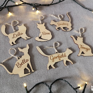 Personalized cat ornament, cat ornament Christmas, Christmas tree decoration, Custom cat shape, Cat name engraved, Cat breed, Hanging Bauble