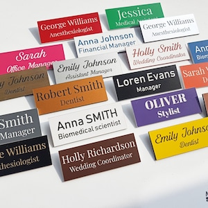 Personalized Name Tags. Staff ID Tags, Badges. Custom Bespoke with Magnet or Pin, Company logo, Metallic Color Premium Quality Badge