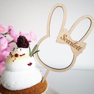 Personalized Easter Bunny Cake Topper Bunny Girl or Boy Easter Table Decoration with custom name Bunny Ears Shape Custom Engraved Girl