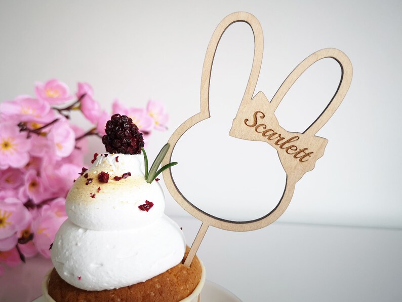 Personalized Easter Bunny Cake Topper Bunny Girl or Boy Easter Table Decoration with custom name Bunny Ears Shape Custom Engraved Girl