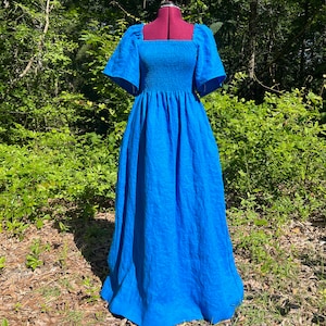 Shirred Linen Dress