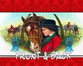 Horse Equestrian Woman Racing Jockey Horseshoe Vintage Cigar Label Blue Ribbon Vinyl Checkbook Cover Holder