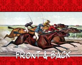 Horse Racing Jockey Kentucky Derby Belmont Stakes Triple Crown Vintage Cigar Label Blue Ribbon Vinyl Checkbook Cover Holder