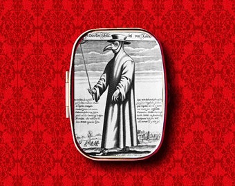 Plague Doctor Dr Bubonic Virus Ring Trinket Stash Medicine Vitamins Gum Tic Tacs Mint Metal Pill Box Case Holder