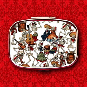 Sugar Skull Couple Day Of The Dead Love Fiesta Ring Trinket Stash Medicine Vitamins Gum Tic Tacs Mint Metal Pill Box Case Holder