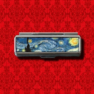 Arte della notte stellata Pittura Stelle Luna Vincent Van Gogh Portaoggetti Metallo Balsamo per labbra Lucidalabbra Gomma Cotton fioc Trucco Rossetto Custodia Portaoggetti