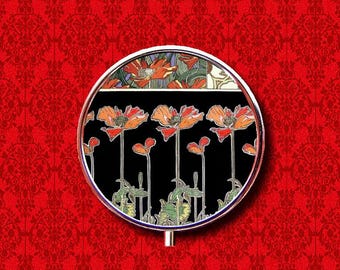 Art Nouveau Poppies Poppy Flower Floral Vintage Deco Ring Trinket Stash Medicine Vitamins Gum Tic Tacs Mint Round Metal Pill Box Case Holder