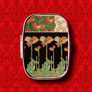 Art Nouveau Poppies Poppy Flower Floral Deco Vintage Ring Trinket Stash Medicine Vitamins Gum Tic Tacs Mint Metal Pill Box Case Holder