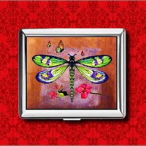 Libelle Schmetterling Blumen Insekt Kunst Metall Brieftasche Stash Business Kreditkarte Zigarette ID Ipod Halter Box Case