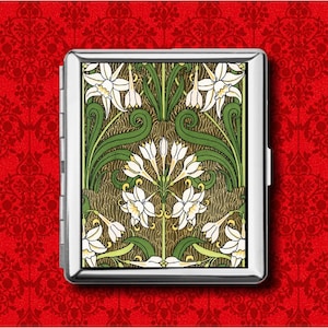 Jugendstil Jonquil Blumen Floral Muster Metall Geldbörse Stash Kreditkarte Visitenkarte Zigarette ID Ipod Case Halter
