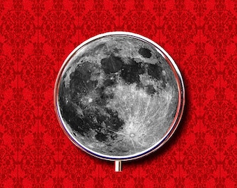 Full Moon Planet Outer Space Science Ring Trinket Stash Medicine Vitamins Gum Tic Tacs Round Mint Metal Pill Box Case Holder