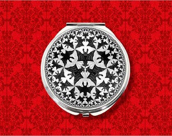Bat Angel Optical Illusion Vintage Round Metal Makeup Hand Pocket Compact Mirror