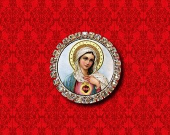 Niepokalane Serce Maryi Dziewica Korona Halo Medalik Święty Religijny Katolicki Chrześcijański Kołnierz Spinka do Krawata Broszka