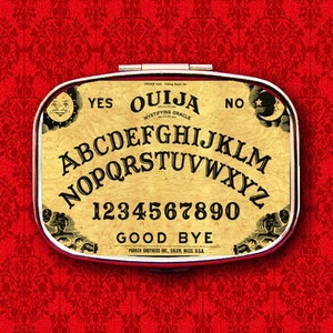 Ouija Board Game Reading Seance Psychic Medium Ring Trinket Stash Medicine Vitamins Gum Tic Tacs Mint Metal Pill Box Case Holder