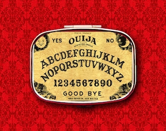 Ouija Board Game Reading Seance Psychic Medium Ring Trinket Stash Medicine Vitamins Gum Tic Tacs Mint Metal Pill Box Case Holder