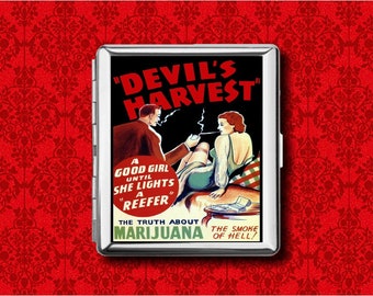 Devil&#39;s Harvest Marijuana Vintage Movie Poster Advertisement 100&#39;s Metal Wallet Stash Business Credit Card Cigarette Case ID IPod Holder Box