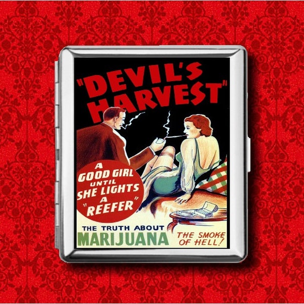 Devil's Harvest Marijuana Vintage Movie Poster Advertisement 100's Metal Wallet Stash Business Credit Card Cigarette Case ID IPod Holder Box