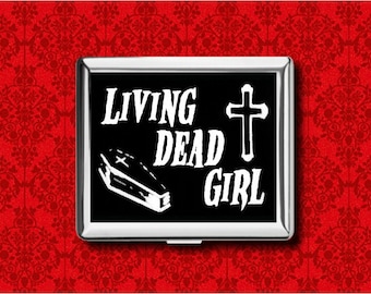 Living Dead Girl Coffin Cross Horror Goth Vampire Vintage Metal Wallet Stash Business Credit Card Cigarette ID IPod Holder Box Case