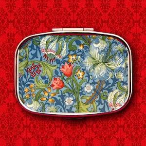 Art nouveau tulipes fleur déco florale Morris bague vintage bibelots cachette médecine vitamines gomme tic tac menthe métal boîte à pilules support