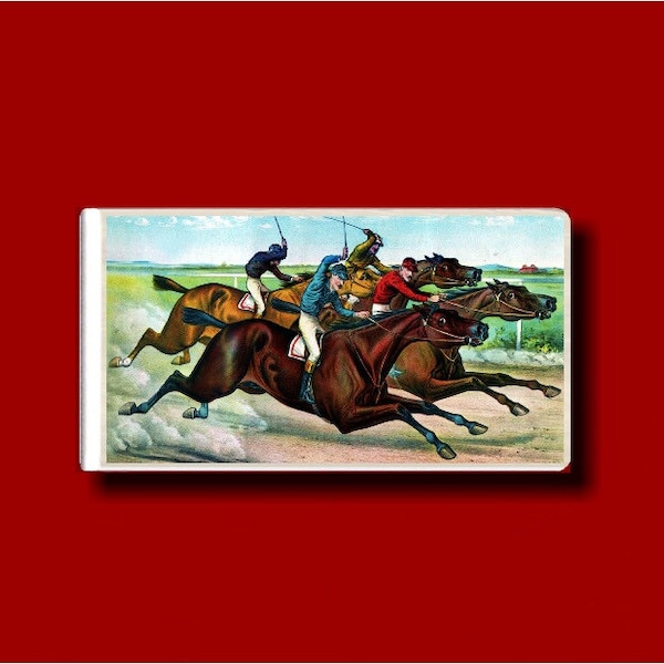 Horse Racing Jockey Kentucky Derby Belmont Stakes Triple Crown Vintage Cigar Label Metal Stainless Steel Credit Card Cash Money Clip