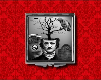 Edgar Allan Poe Raven Lenore Horror Author Metal Makeup Hand Pocket Compact Mirror