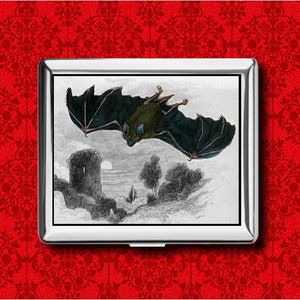 Bat Vintage Print Plate Goth Illustration Metal Wallet Stash Credit Card Business Card Cigarette ID IPod Case Holder