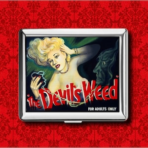 Des Teufels Unkraut Marihuana Vintage Film Plakat Werbung Metall Brieftasche Stash Geschäft Kreditkarte Zigarette ID Ipod Halter Box Fall