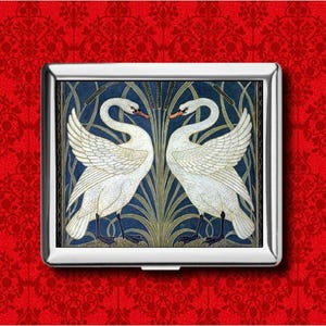 Cisnes Walter Crane Alphonse Mucha Art Nouveau Floral Birds Deco Metal Carteira Stash Business Cartão de Crédito Cigarro ID Porta-iPod Caixa Estojo