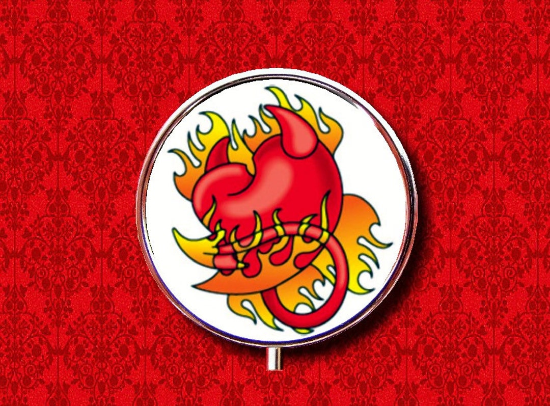 Devil Heart Tattoo Flames Fire Horns Tail Demon Ring Trinket - Etsy