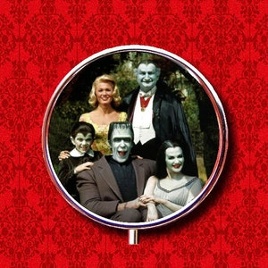 Lily Herman Grandpa Munster The Munsters Ring Trinket Stash Medicine Vitamins Gum Tic Tacs Round Mint Metal Pill Box Case Holder