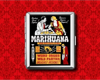 Marihuana Weed Marijuana Vintage Movie Poster Advertisement Metal Wallet Stash Business Credit Card Cigarette ID IPod Holder Box Case