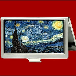 Sternenklare Nacht Kunst Gemälde Sterne Mond Vincent Van Gogh Metall Brieftasche Stash Kreditkarte ID Visitenkarte Halter