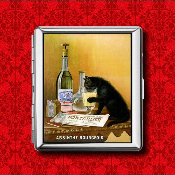 Absinthe Bourgeois Vintage Alcohol Liquor AD Pontarlier Metal Wallet Stash Card Cigarette ID IPod Case