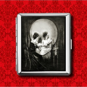Alles ist Eitelkeit viktorianische Dame Schädel-optische Täuschung-Metall-Mappen-Stash-Karte Zigarette ID Ipod Fall