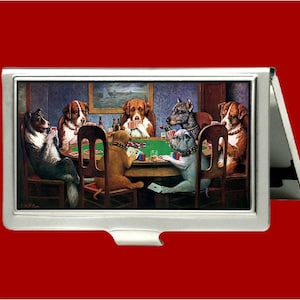 Chiens jouant au poker jeu de cartes St. Bernard Bulldog Collie Boxer Mutts portefeuille en métal caché carte de crédit porte-cartes de visite