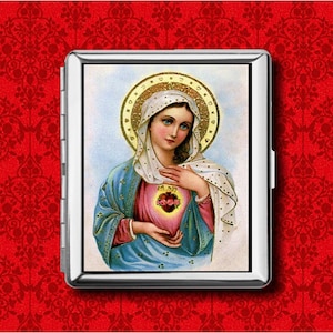 Vergine Maria Cuore Immacolato Santo Arte Religiosa Portafoglio in Metallo Nascondiglio Affari Carta di Credito Sigaretta ID Porta iPod Scatola Custodia