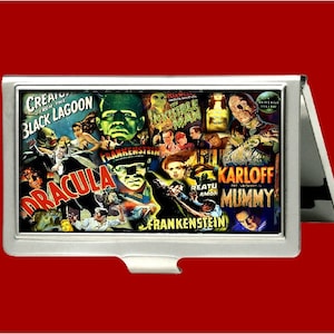 Dracula Frankenstein Mumie Classic Monster Horrorfilm Vintage Metal Wallet Stash Kreditkarte ID Visitenkartenhalter