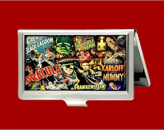 Dracula Frankenstein Mummie Klassieke Monster Horrorfilm Vintage Metalen Portemonnee Opbergruimte Creditcard ID Visitekaartje Gevalhouder