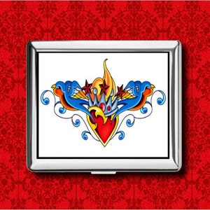 Tragar heart Stars Old School Tatuaje Vintage Estilo Bird Metal Monedero Stash Tarjeta de crédito de negocios Cigarette ID IPod Holder Caja caso